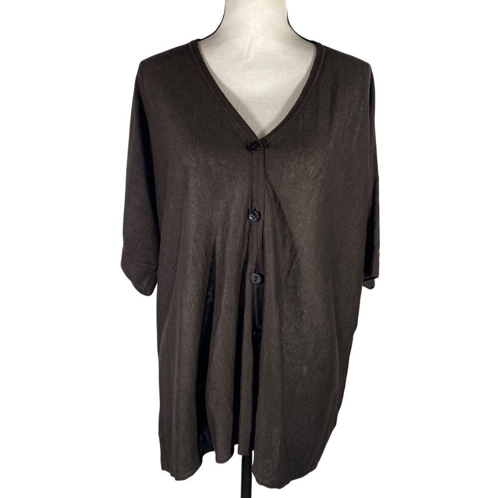 Lafayette 148 New York Brown Linen Knit Cardigan P/S Lightweight dolman Sleeve
